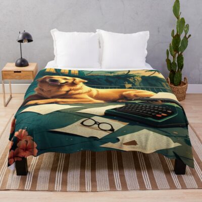 Golden Retriever Typewriter Artwork Throw Blanket