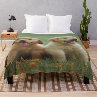 Two Friends Golden Retriever Puppies Throw Blanket