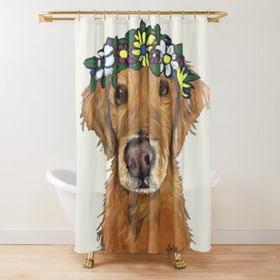 Cute Golden Retriever Flower Crown Art Shower Curtain