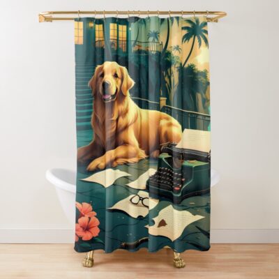 Golden Retriever Typewriter Artwork Shower Curtain