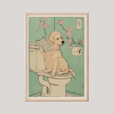 Golden Retriever Japanese Bathroom Wall Art