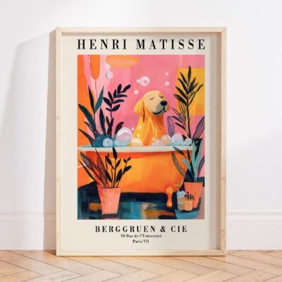 Golden Retriever in Bathtub Colorful Wall Art