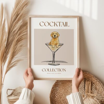 Martini and Golden Retrievers Bar Wall Art