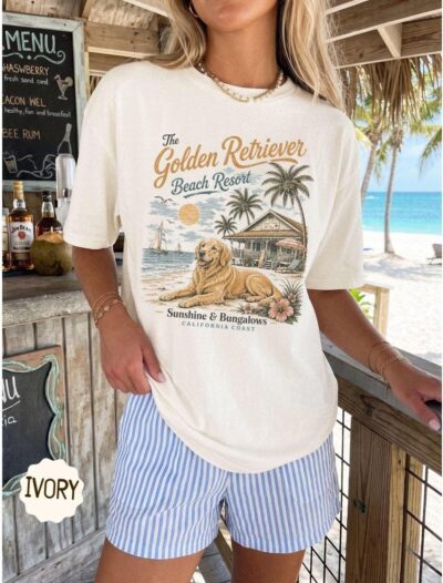 Golden Retriever Beach Resort Coastal T-shirt