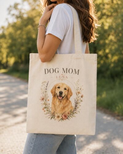 Golden Retriever Dog Mom with Tote Bag