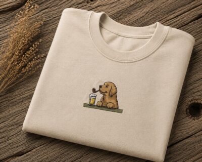 Golden Retriever Beer At The Bar Embroidered T-shirt